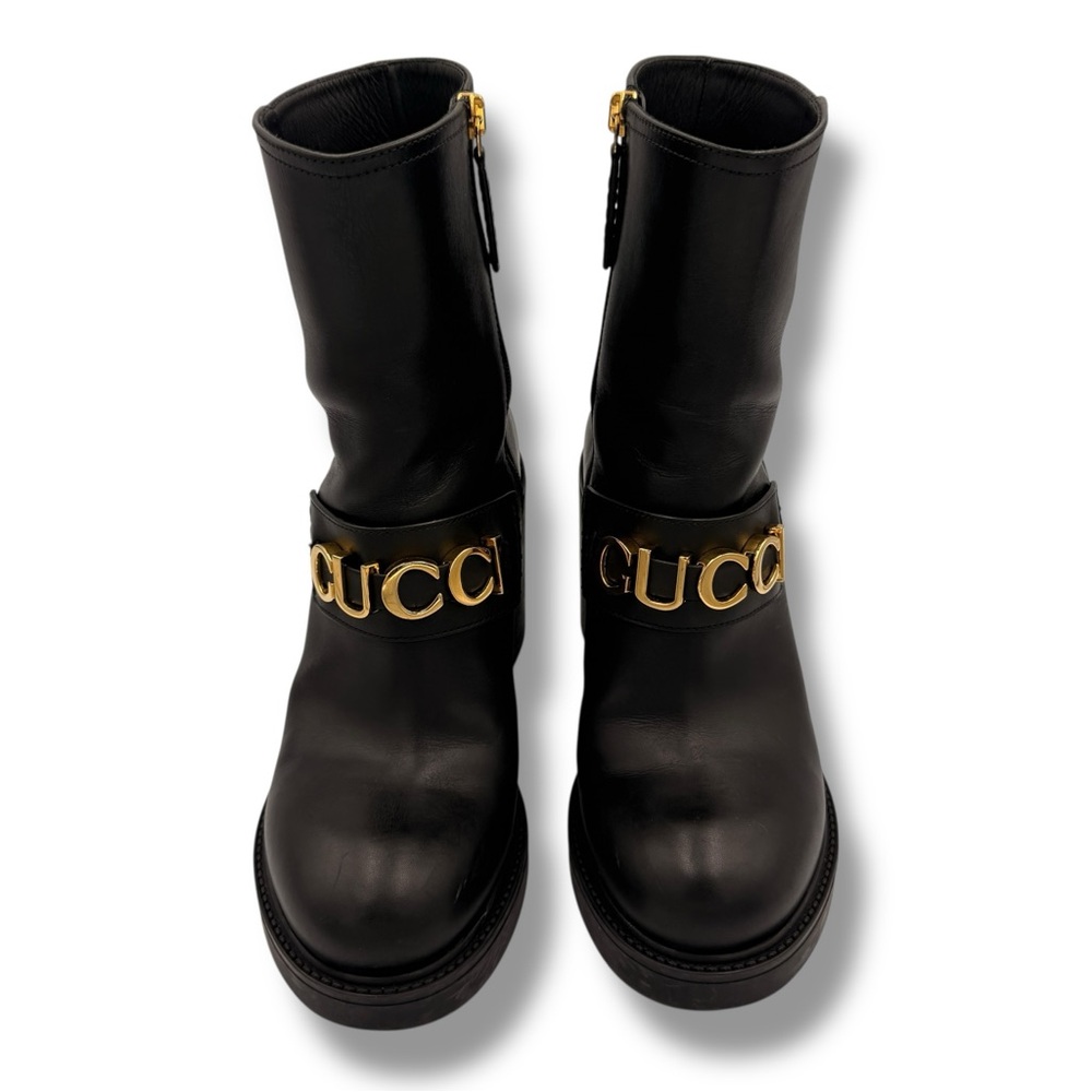 Gucci Logo Ankle Boots Black Leather – EU 37